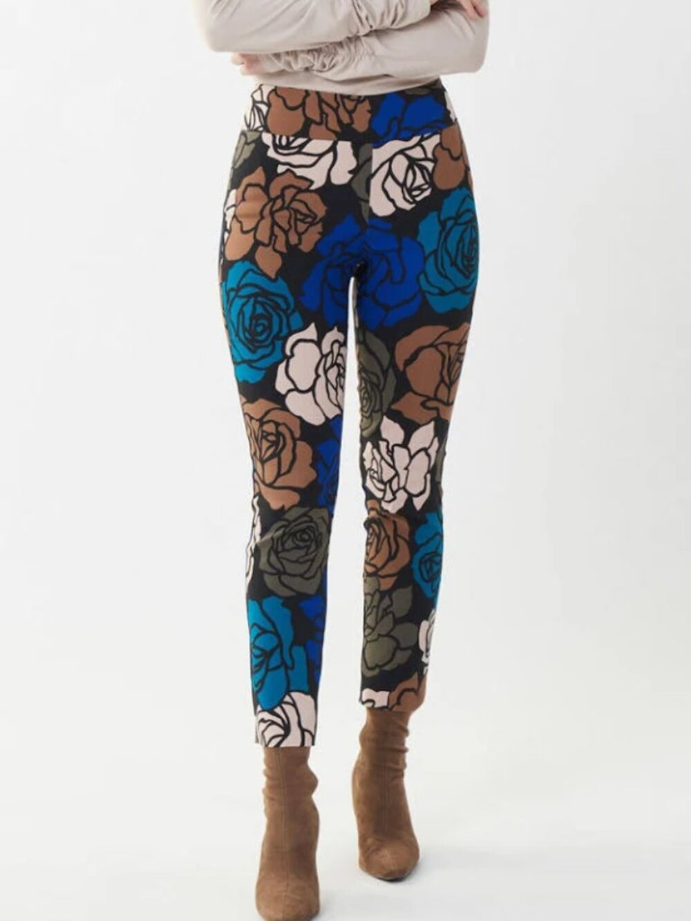 JOSEPH RIBKOFF CABBAGE ROSE FLORAL PRINT CAPRI PANTS SLIM CROP STRETCH sz 6